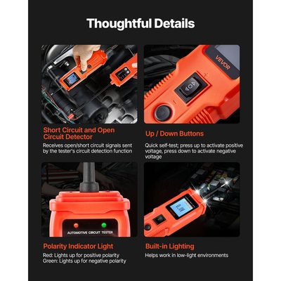 Κιτ ελέγχου κυκλώματος αυτοκινήτου VEVOR, Δοκιμαστής κυκλώματος ισχύος DCV 8 - 35 με έγχρωμη οθόνη TFT και φωτισμό, Ηλεκτρικός αισθητήρας ισχύος αυτοκινήτου 2 σε 1 με καλώδιο επέκτασης 19,7 ft / 6 m