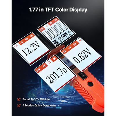 Δοκιμαστής κυκλωμάτων αυτοκινήτου VEVOR, Δοκιμαστής αισθητήρων κυκλωμάτων ισχύος DCV 8 - 35 με έγχρωμη οθόνη TFT και φωτισμό, Δοκιμαστής ισχύος αυτοκινήτου με καλώδιο 13 ft / 4 m, Ηλεκτρικός ανιχνευτής κελύφους ABS