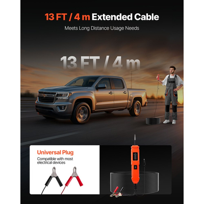 Δοκιμαστής κυκλώματος αυτοκινήτου VEVOR, Δοκιμαστής κυκλώματος ισχύος DCV 6 - 36 με οθόνη LED και φωτισμό, Δοκιμαστής ισχύος αυτοκινήτου με καλώδιο 13 ft / 4 m, Ηλεκτρικός ανιχνευτής κελύφους ABS