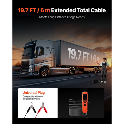 Δοκιμαστής κυκλωμάτων αυτοκινήτου VEVOR, Δοκιμαστής αισθητήρων κυκλωμάτων ισχύος DCV 8 - 35 με έγχρωμη οθόνη TFT και φωτισμό, Δοκιμαστής ισχύος αυτοκινήτου με καλώδιο 19,7 ft / 6 m, Εντοπιστής ηλεκτρικού ανιχνευτή 2 σε 1