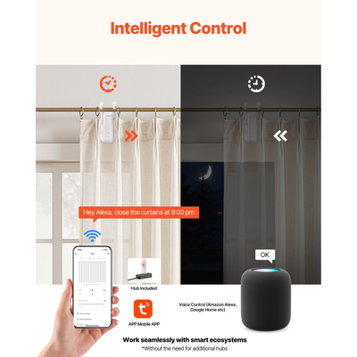 Αυτόματο ανοιχτήρι κουρτινών VEVOR, εφαρμογή και τηλεχειριστήριο, συμπεριλαμβάνεται Hub, ηλεκτρικό έξυπνο ανοιχτήρι κουρτινών συμβατό με Alexa και Google Home, χρονισμένο άνοιγμα και κλείσιμο, αθόρυβη λειτουργία, για ρωμαϊκές ράβδους