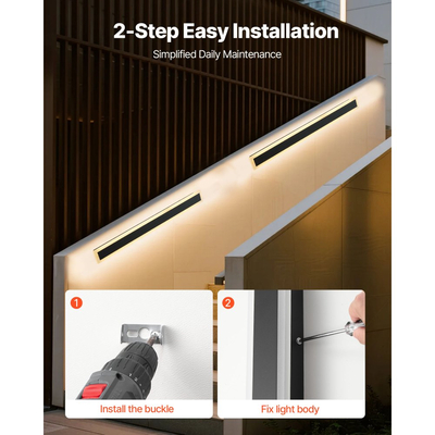 VEVOR Εξωτερικά Φωτιστικά Τοίχου, Πακέτο των 2, Μοντέρνα Εξωτερικά Φωτιστικά Τοίχου με Λωρίδα 800 mm, Θερμό Λευκό 3000K, IP65 Αδιάβροχο Αντισκωριακό Εξωτερικό Φωτιστικό Τοίχου, για Σπίτι, Βεράντα, Γκαράζ