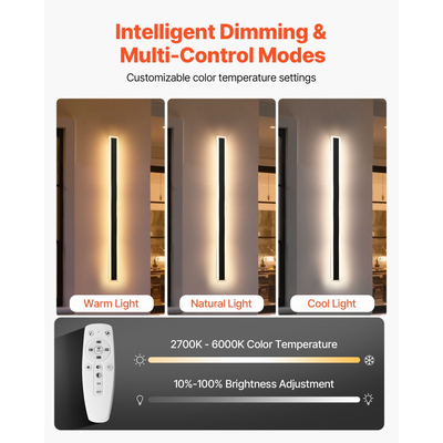 VEVOR Εξωτερικά Φωτιστικά Τοίχου, Πακέτο των 2, Μοντέρνα Εξωτερικά Φωτιστικά Τοίχου με Λωρίδα 1200 mm, 2700K-6000K, IP65 Αδιάβροχο, Αντισκωριακό, Ρυθμιζόμενο Εξωτερικό Φωτιστικό Τοίχου, για Βεράντα Σπιτιού ή Γκαράζ