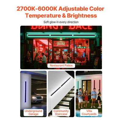 VEVOR Εξωτερικά Φωτιστικά Τοίχου, Πακέτο των 2, Μοντέρνα Φωτιστικά Τοίχου RGB μήκους 1000 mm, 2700K-6000K, IP65 Αδιάβροχο, Αντισκωριακό, Ρυθμιζόμενο Εξωτερικό Φωτιστικό Τοίχου, για Βεράντα Σπιτιού ή Γκαράζ