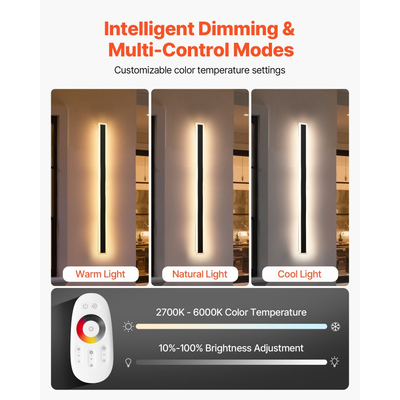 VEVOR Εξωτερικά Φωτιστικά Τοίχου, Πακέτο των 2, Μοντέρνα Φωτιστικά Τοίχου RGB μήκους 1000 mm, 2700K-6000K, IP65 Αδιάβροχο, Αντισκωριακό, Ρυθμιζόμενο Εξωτερικό Φωτιστικό Τοίχου, για Βεράντα Σπιτιού ή Γκαράζ