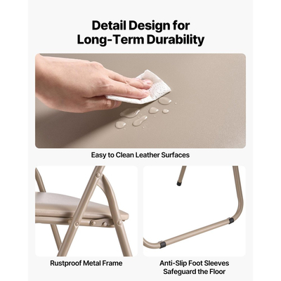 Πακέτο 4 πτυσσόμενων καρεκλών VEVOR, πτυσσόμενες δερμάτινες καρέκλες με μεταλλικό σκελετό βαρέως τύπου και επενδεδυμένο μαξιλάρι, φορητές πτυσσόμενες καρέκλες τραπεζιού με κάρτες, στοιβαζόμενα καθίσματα για σπίτι, αυλή, κήπο, πάρτι, εκδηλώσεις, χακί