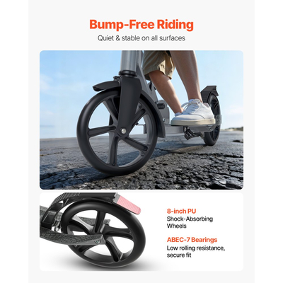 Πατίνι VEVOR για παιδιά 8+ ετών, εφήβους και ενήλικες, δίτροχο πατίνι για νήπια με ρυθμιζόμενο ύψος τιμονιού, φαρδύ αντιολισθητικό δάπεδο, πτυσσόμενο ελαφρύ πλαίσιο για αγόρια και κορίτσια έως 99,8 kg, γκρι