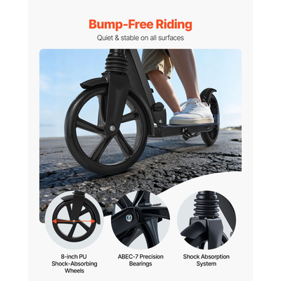 Πατίνι VEVOR για παιδιά 8+ ετών, εφήβους και ενήλικες, δίτροχο πατίνι για νήπια με ρυθμιζόμενο ύψος τιμονιού, φαρδύ αντιολισθητικό δάπεδο, πτυσσόμενο ελαφρύ για αγόρια και κορίτσια έως 99,8 κιλά, μαύρο + μωβ