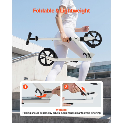 Πατίνι VEVOR για παιδιά 8+ ετών, εφήβους και ενήλικες, δίτροχο πατίνι για νήπια με ρυθμιζόμενο ύψος τιμονιού, φαρδύ αντιολισθητικό δάπεδο, πτυσσόμενο ελαφρύ για αγόρια και κορίτσια έως 99,8 κιλά, λευκό + μαύρο