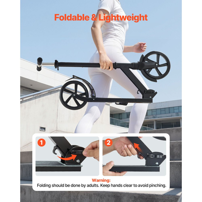 Πατίνι VEVOR για παιδιά 8+ ετών, εφήβους και ενήλικες, δίτροχο πατίνι για νήπια με ρυθμιζόμενο ύψος τιμονιού, φαρδιά αντιολισθητική βάση, πτυσσόμενο ελαφρύ πλαίσιο για αγόρια και κορίτσια έως 99,8 kg, μαύρο