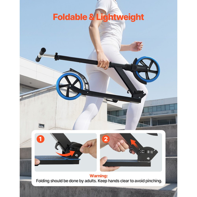 Πατίνι VEVOR για παιδιά 8+ ετών, εφήβους και ενήλικες, δίτροχο πατίνι για νήπια με ρυθμιζόμενο ύψος τιμονιού, φαρδύ αντιολισθητικό δάπεδο, πτυσσόμενο ελαφρύ πλαίσιο για αγόρια και κορίτσια έως 99,8 kg, μπλε