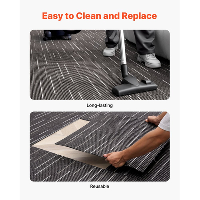 Πλακάκια χαλιού VEVOR Επαναχρησιμοποιούμενα 610x610 mm, 24 τεμάχια αρθρωτό τετράγωνο χαλί, Εμπορικό δάπεδο με μαλακή επένδυση για κάλυψη χωρίς ραφές 8,9㎡, Εύκολη αντικατάσταση DIY για σαλόνι, υπνοδωμάτιο, γραφείο, εσωτερικό, γκρι