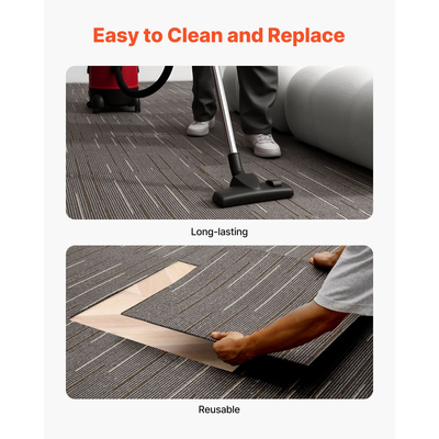 Πλακάκια χαλιού VEVOR Επαναχρησιμοποιούμενα 610x610 mm, 24 τεμάχια αρθρωτό τετράγωνο χαλί, Εμπορικό δάπεδο με μαλακή επένδυση για κάλυψη χωρίς ραφές 8,9㎡, Εύκολη αντικατάσταση DIY για σαλόνι, υπνοδωμάτιο, γραφείο, εσωτερικό, σκούρο καφέ