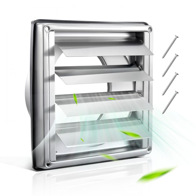 Κάλυμμα εξαερισμού τοίχου VEVOR 97mm, τετράγωνο κάλυμμα αετώματος εξαερισμού AC με περσίδες, από ανοξείδωτο ατσάλι υψηλής ποιότητας και με ελαστική φλάντζα μείωσης θορύβου, για σπίτι, μπάνιο, γκαράζ, κουζίνα, υπόγειο (1 τεμάχιο, ασημί)