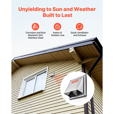 Κάλυμμα εξωτερικού εξαεριστήρα τοίχου VEVOR 145 mm, τετράγωνο κάλυμμα αετώματος εξαεριστήρα AC, από ανοξείδωτο ατσάλι υψηλής ποιότητας και με ενσωματωμένη οθόνη προστασίας, για σπίτι, μπάνιο, γκαράζ, κουζίνα, υπόγειο (1 τεμάχιο, ασημί)