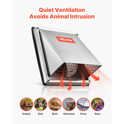 Κάλυμμα εξωτερικού εξαεριστήρα τοίχου VEVOR 145 mm, τετράγωνο κάλυμμα αετώματος εξαεριστήρα AC, από ανοξείδωτο ατσάλι υψηλής ποιότητας και με ενσωματωμένη οθόνη προστασίας, για σπίτι, μπάνιο, γκαράζ, κουζίνα, υπόγειο (1 τεμάχιο, ασημί)