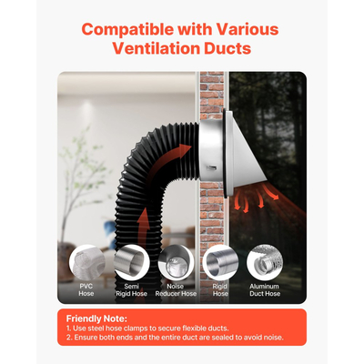 Κάλυμμα εξωτερικού εξαεριστήρα τοίχου VEVOR 145 mm, τετράγωνο κάλυμμα αετώματος εξαεριστήρα AC, από ανοξείδωτο ατσάλι υψηλής ποιότητας και με ενσωματωμένη οθόνη προστασίας, για σπίτι, μπάνιο, γκαράζ, κουζίνα, υπόγειο (1 τεμάχιο, ασημί)