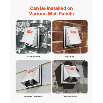 Κάλυμμα εξωτερικού εξαεριστήρα τοίχου VEVOR 145 mm, τετράγωνο κάλυμμα αετώματος εξαεριστήρα AC, από ανοξείδωτο ατσάλι υψηλής ποιότητας και με ενσωματωμένη οθόνη προστασίας, για σπίτι, μπάνιο, γκαράζ, κουζίνα, υπόγειο (1 τεμάχιο, ασημί)