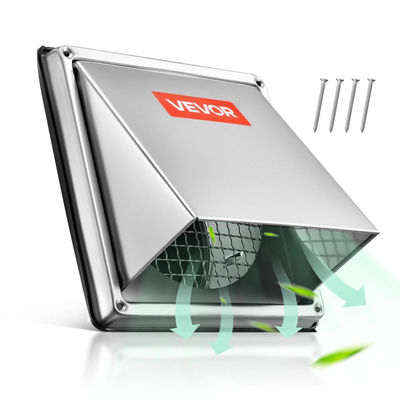 Κάλυμμα εξωτερικού εξαεριστήρα τοίχου VEVOR 145 mm, τετράγωνο κάλυμμα αετώματος εξαεριστήρα AC, από ανοξείδωτο ατσάλι υψηλής ποιότητας και με ενσωματωμένη οθόνη προστασίας, για σπίτι, μπάνιο, γκαράζ, κουζίνα, υπόγειο (1 τεμάχιο, ασημί)