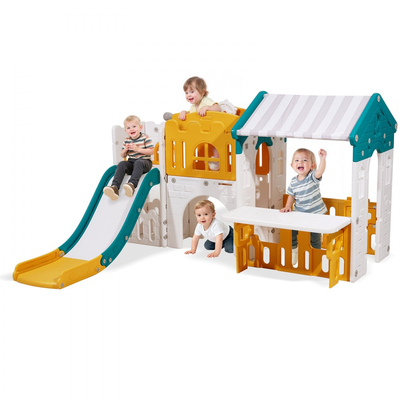 Παιδικό Σπιτάκι VEVOR εξωτερικού χώρου, Ευέλικτη παιδική χαρά με τσουλήθρα, μπάσκετ, τηλεσκόπιο, τιμόνι, σήραγγα ανίχνευσης, βιτρίνα πωλήσεων, σετ παιχνιδιού για νήπια ηλικίας 1+ ετών, ανοιχτή δομή παιχνιδιού, πλαστικό HDPE