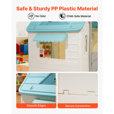 VEVOR Εξωτερικό Παιδικό Σπιτάκι, Παιδικό Σπιτάκι 5 σε 1 με Παιχνίδι Μυθοπλασίας, Μπάσκετ, Βελάκια, Ποδόσφαιρο, Ρίψη Ρινγκ, Παράθυρο & Βολική Πόρτα, Σετ Τσουλήθρας για Νήπια για Ηλικίες 2+, Λείες Άκρες, Πλαστικό Πολυπροπυλενίου