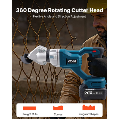 Ψαλίδι Μετάλλου VEVOR, Ασύρματο Κόφτης Λαμαρινιού με Κεφαλή Περιστροφής 360 Μοιρών, Διπλές Λεπίδες, 220VAC 20VDC, Κόβει 1,22 mm Γαλβανισμένο Χάλυβα, 1 mm Ανοξείδωτο Χάλυβα, Αλουμίνιο, Πλαστικό, Χαρτόνι, 2800SPM