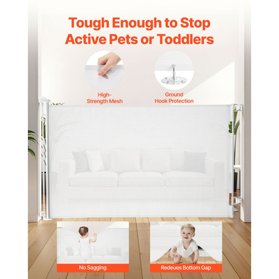 Πτυσσόμενη Πόρτα Μωρού VEVOR, Εκτείνεται σε Πλάτος 1450 mm, Ύψος 980 mm, με Κλειδαριά Ασφαλείας, Εύκολη στη Χρήση, Διαμπερής Χωρίς Σκοντάφτισμα, Πόρτα Σκύλου από Πλέγμα για Σκάλες, Διάδρομοι, Εσωτερικού/Εξωτερικού Χώρου, Λευκή