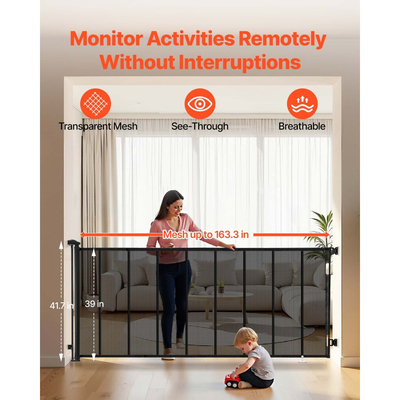 Πτυσσόμενη Πόρτα Μωρού VEVOR, Εκτείνεται σε 4150 mm Εξαιρετικά Πλάτος, 990 mm Ύψος, με Ενισχυμένες Λωρίδες Fiberglass, Αποφεύγει το Σέρσιμο, Πόρτα Σκύλου από Πλέγμα για Καταστρώματα, Πόρτες, Γκαράζ, Εσωτερικού Χώρου, Μαύρο