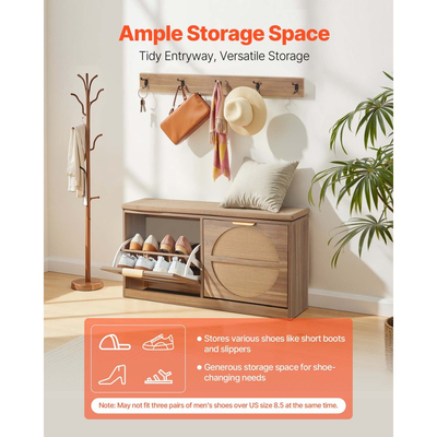 Πάγκος Παπουτσιών VEVOR Εισόδου, Πάγκος Παπουτσιών σε Σχέση με Ρατάν 988 x 240 x 500 mm με Αναδιπλούμενα Συρτάρια, Ράφι Αποθήκευσης Παπουτσιών 440lbs με Μαξιλάρι, 4 Διαμερίσματα και Πόρτες από Ρατάν, για Διάδρομο, Σαλόνι, Υπνοδωμάτιο