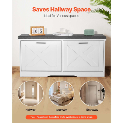 Πάγκος αποθήκευσης παπουτσιών VEVOR εισόδου, 1000 x 305 x 475 mm οργάνωση παπουτσιών με αναδιπλούμενα συρτάρια, στενός πάγκος παπουτσιών 440lbs με μαξιλάρι και αναδιπλούμενες πόρτες, για διάδρομο, σαλόνι, υπνοδωμάτιο, μαύρο + λευκό