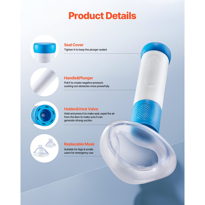 Συσκευή Διάσωσης Πνιγμού VEVOR, Φορητή Συσκευή Αναρρόφησης Αεραγωγών με 4 Μάσκες Πολλαπλών Μεγεθών και 1 Τσάντα Αποθήκευσης, Κιτ Πρώτων Βοηθειών για την Αφαίρεση Μπλοκαρισμένων Αντικειμένων, για Σπίτι, Σχολείο, Ταξίδια
