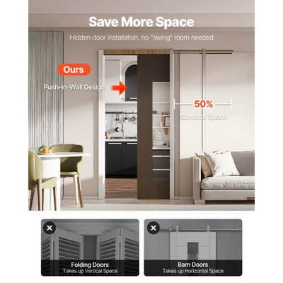 Κιτ Πλαισίου Πόρτας Pocket VEVOR, για Πόρτα Πλάτους 610-914mm και Ύψους 2032mm, Κιτ Πόρτας Pocket με Μηχανισμό Ομαλού Κλεισίματος Δύο Κατευθύνσεων, Ομαλή Ολίσθηση, Εύκολη Εγκατάσταση, Γαλβανισμένος Ατσάλι Premium, για Σαλόνι