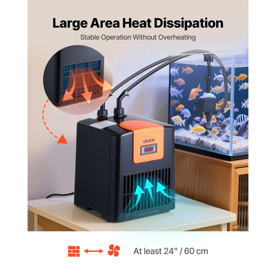 Ψύκτης ενυδρείου VEVOR 200L, ψύκτης νερού 0,1 HP για υδροπονία, γρήγορη ψύξη για ενυδρείο, αξολότλ, κοραλλιογενή ύφαλο, αθόρυβος συμπιεστής ψύξης, εξατμιστής τιτανίου, πλήρη εξαρτήματα