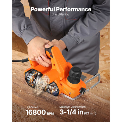 Ηλεκτρική πλάνη χειρός VEVOR, πλάτος κοπής 82 mm, 650W 16800 RPM ηλεκτρική πλάνη χειρός με καλώδιο για ξύλο, με ρυθμιζόμενο βάθος κοπής, 2 λεπίδες, για ξυλουργική, λοξοτομή ξύλου, DIY εργαλείο ξυλουργικής με λείο φινίρισμα