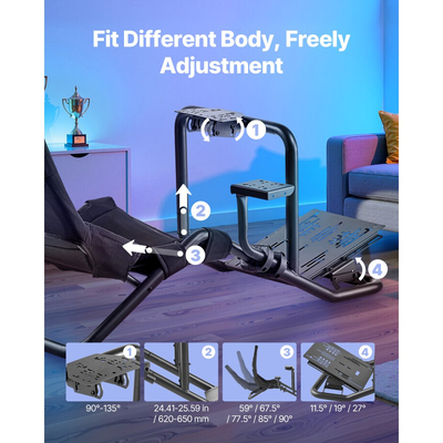 Βάση τιμονιού VEVOR Racing, Βάση τιμονιού ενσωματωμένη σε προσομοιωτή πιλοτηρίου βαρέως τύπου, κατάλληλη για Logitech G25, G27, G29, G920, G923, Thrustmaster T300RS, TX F458, T500RS, T3PA-PRO (F1/GT) και πεντάλ CSR, Μαύρο