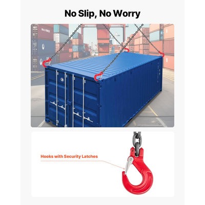 Αλυσίδα VEVOR, Αλυσίδες ανύψωσης 6,3mm x 1,5 m με 4 γάντζους λαβής, Ανυψωτικός ιμάντας από κράμα χάλυβα G80 βαρέως τύπου, Χωρητικότητα 2993kg, Ρυθμιζόμενες ανυψωτικές αλυσίδες κινητήρα για ρυμούλκηση φορτίου με ασφάλεια