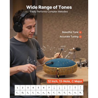 VEVOR Ατσάλινο Τύμπανο με Γλώσσα, 30,5cm 13 Νότες Τύμπανο Βροχής για Εξωτερικό Κήπο, Μουσικά Τύμπανα σε Ντο Μείζονα με Βιβλίο Μουσικής & Σφυράκια, Κρουστά Όργανα για Διαλογισμό Γιόγκα για Αρχάριους, Μουσική Εκπαίδευση, Μπλε Ναυτικό