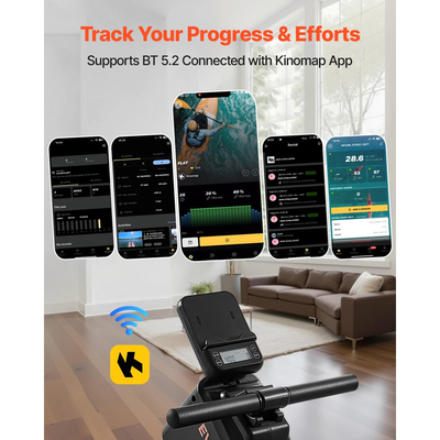 Μαγνητική μηχανή κωπηλασίας VEVOR, αθόρυβη αντίσταση 16 επιπέδων, ρυθμιζόμενη, πτυσσόμενη μηχανή κωπηλασίας για το σπίτι, χωρητικότητα βάρους 158 κιλών, μηχανήματα κωπηλασίας με σχεδιασμό ομαλής τροχαλίας, συμβατό με εφαρμογή Bluetooth και οθόνη LCD