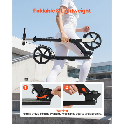 Πατίνι VEVOR για παιδιά 8+ ετών, εφήβους και ενήλικες, δίτροχο πατίνι για νήπια με ρυθμιζόμενο ύψος τιμονιού, φαρδύ αντιολισθητικό δάπεδο, πτυσσόμενο ελαφρύ για αγόρια και κορίτσια έως 99,8 κιλά, μαύρο + ασημί