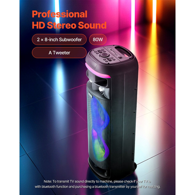 Μηχανή Καραόκε VEVOR για Ενήλικες, 80W, Φορητό Ηχείο Bluetooth 8 ιντσών με 2 Ασύρματα Μικρόφωνα, Φως LED, Λειτουργία TWS, Ροδάκια με Κυλιόμενους Τροχούς, Υποστηρίζει Κάρτα Micro TF, USB, AUX, για Πάρτι Καραόκε στο Σπίτι