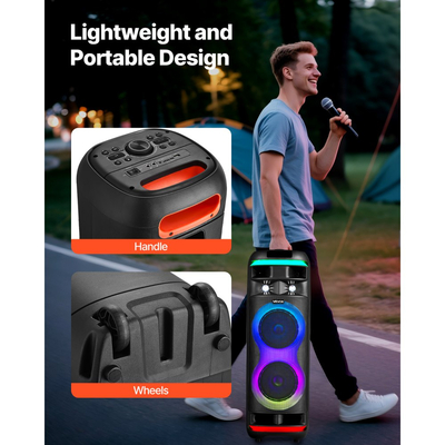 Μηχανή Καραόκε VEVOR για Ενήλικες, 80W, Φορητό Ηχείο Bluetooth 8 ιντσών με 2 Ασύρματα Μικρόφωνα, Φως LED, Λειτουργία TWS, Ροδάκια με Κυλιόμενους Τροχούς, Υποστηρίζει Κάρτα Micro TF, USB, AUX, για Πάρτι Καραόκε στο Σπίτι