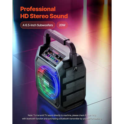 Μηχανή καραόκε VEVOR για ενήλικες, 20W, φορητό ηχείο Bluetooth 6,5 ιντσών με 2 ασύρματα μικρόφωνα, φως LED, λειτουργία TWS, λαβή, ιμάντα ώμου, υποστήριξη κάρτας Micro TF, USB, AUX, για πάρτι στο σπίτι