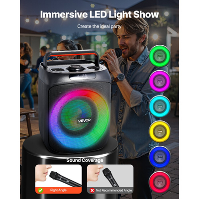 Μηχανή Καραόκε VEVOR για Ενήλικες, 30W, Φορητό Ηχείο Bluetooth 6,5 ιντσών με 2 Ασύρματα Μικρόφωνα, Φως LED, Λειτουργία TWS, Λαβή, Υποστήριξη Κάρτας Micro TF, USB, AUX, για Τραγούδι σε Πάρτι Καραόκε στο Σπίτι