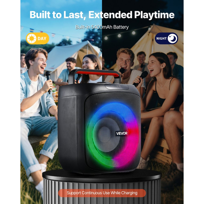 Μηχανή Καραόκε VEVOR για Ενήλικες, 30W, Φορητό Ηχείο Bluetooth 6,5 ιντσών με 2 Ασύρματα Μικρόφωνα, Φως LED, Λειτουργία TWS, Λαβή, Υποστήριξη Κάρτας Micro TF, USB, AUX, για Τραγούδι σε Πάρτι Καραόκε στο Σπίτι