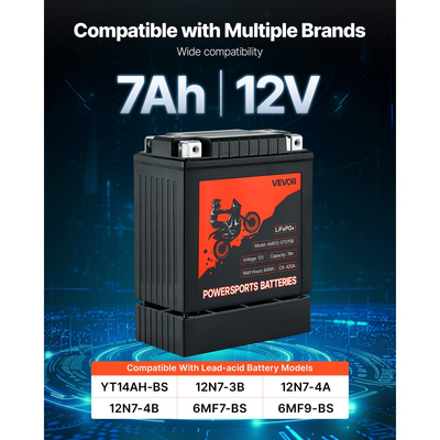 Μπαταρία μοτοσικλέτας VEVOR, 12 Volt 7Ah, προφορτισμένη μπαταρία λιθίου LiFePO4 για Powersports, χωρίς συντήρηση και υψηλής απόδοσης, συμβατή με ATV, μοτοσικλέτα, τζετ σκι, σκούτερ, UTV και άλλα