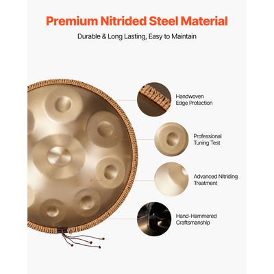 Τύμπανο χειρός VEVOR, τύμπανο χειρός 56 εκ. από ατσάλι 9 νότων, μουσικά τύμπανα D Minor 432Hz με υφαντό προστατευτικό άκρου, 2 σφυριά και θήκη μεταφοράς, ανθεκτικό στο ξεθώριασμα κρουστό όργανο για επαγγελματική εκτέλεση