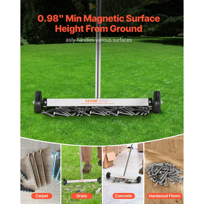 Μαγνητική σκούπα VEVOR με ρόδες, 43 cm, χωρητικότητα φορτίου 4,5 kg, ελαφρύ μαγνητικό σάρωθρο με ρυθμιζόμενη λαβή, καρφιά και βίδες, εύκολο καθάρισμα για γκαράζ, έργα στέγης