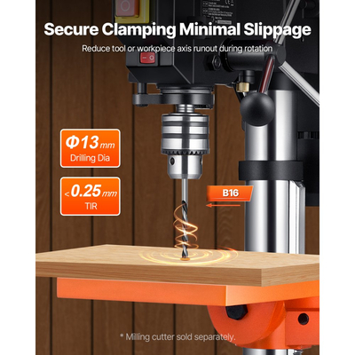 Επιτραπέζιο τρυπάνι VEVOR 254 mm, επαγωγικός κινητήρας 550W, επιτραπέζιο τρυπάνι με ρυθμιζόμενη ταχύτητα 550 / 950 / 1500 / 2000 / 2500 σ.α.λ., τραπέζι εργασίας με κλίση 0-45°, τοποθέτηση ακτίνων Χ, για ξύλο και μέταλλο