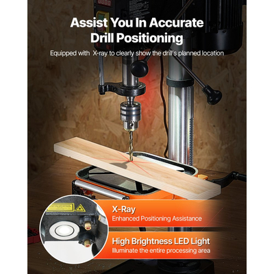 Πρέσα Δράπανου Πάγκου VEVOR 304,8 mm, 750W, Πρέσα Δράπανου Πάγκου Μεταβλητής Ταχύτητας 340-2200 RPM, με τραπέζι εργασίας με κλίση 0-45°, Φως Εργασίας LED, Ρύθμιση Θέσης Ακτίνων Χ, Επιτραπέζια Μηχανή Δράπανου για Ξύλο και Μέταλλο