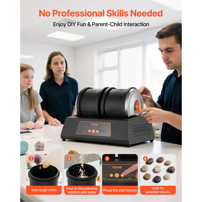 Κιτ γυάλισμα πέτρας VEVOR, κιτ στίλβωσης πέτρας 8 λίβρες, 4 ρυθμίσεις ταχύτητας, χρονοδιακόπτης στίλβωσης 9 ημερών, κιτ στίλβωσης πέτρας, διπλός γυαλιστής πέτρας με προσαρμογέα, γυαλιστής πέτρας για ενήλικες και παιδιά